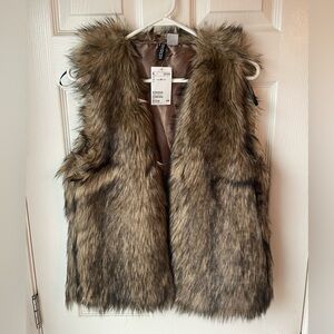 H&M Faux Fur Vest in Brown and Black
